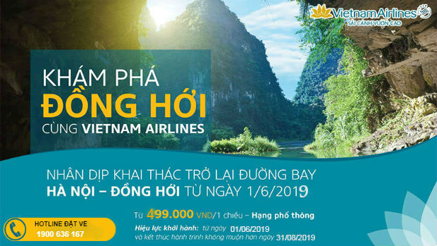 Vietnam Airlines khai thác đường bay Hà Nội – Đồng Hới từ 1/6/2019