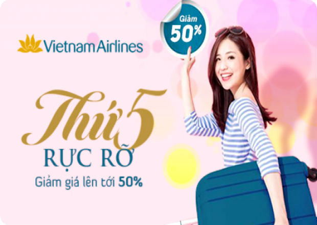 Sale 50% các chặng bay nội địa Vietnam Airlines duy nhất vào thứ 5