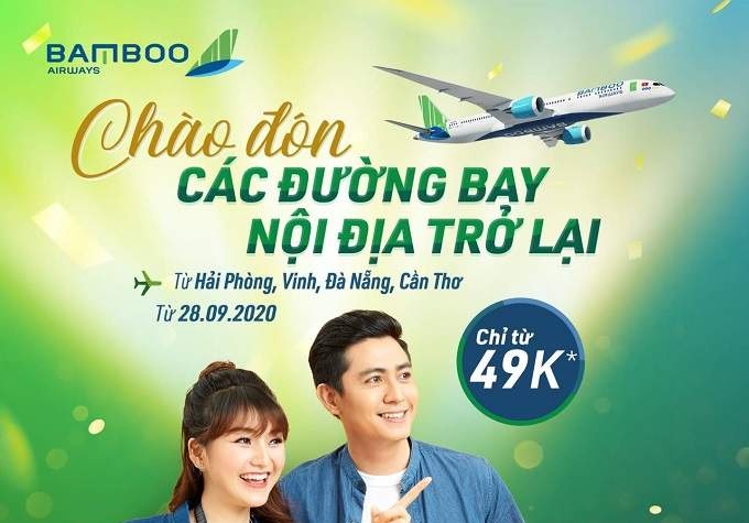 Bamboo Airways mở lại đường bay từ Hải Phòng/ Vinh/ Đà Nẵng/ Cần Thơ