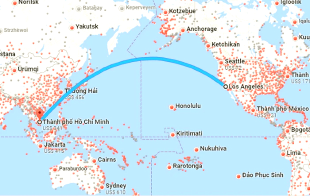 Thời gian bay từ Los Angeles về Việt Nam bao lâu?