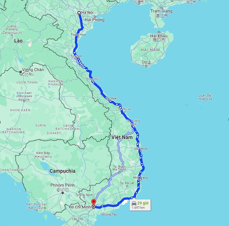 Khoảng cách giữa Hà Nội và TpHCM